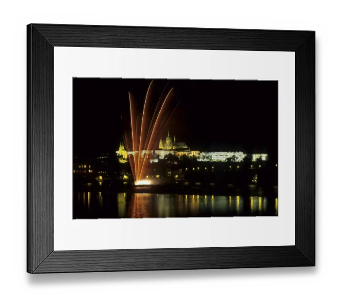 Framed Print : Fireworks at Moldau River in front of Prague Castle with the St Framed Print : Fireworks at Moldau River in front of Prague Castle with the St