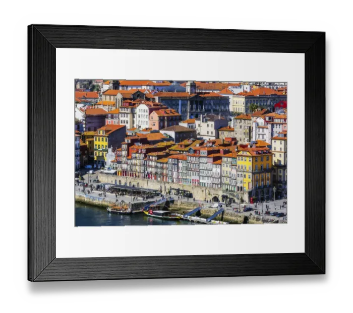 Framed Print : City view with promenade at the river Rio Douro