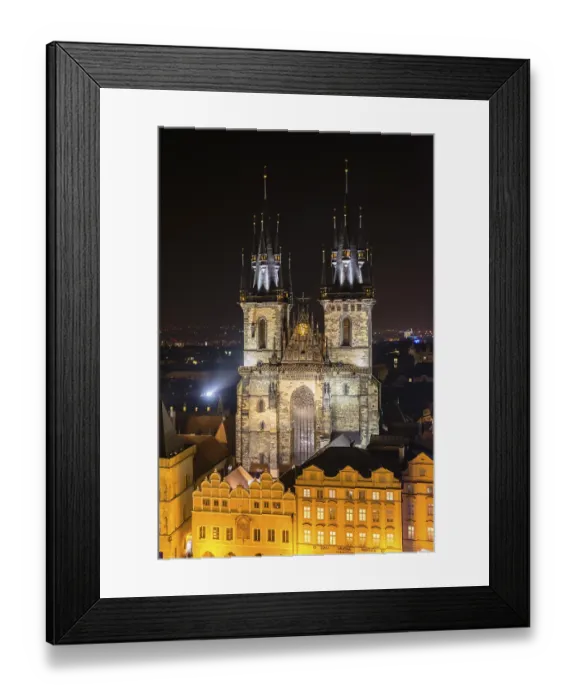 Framed Print : Tyn Church, view from Old Town Hall at night