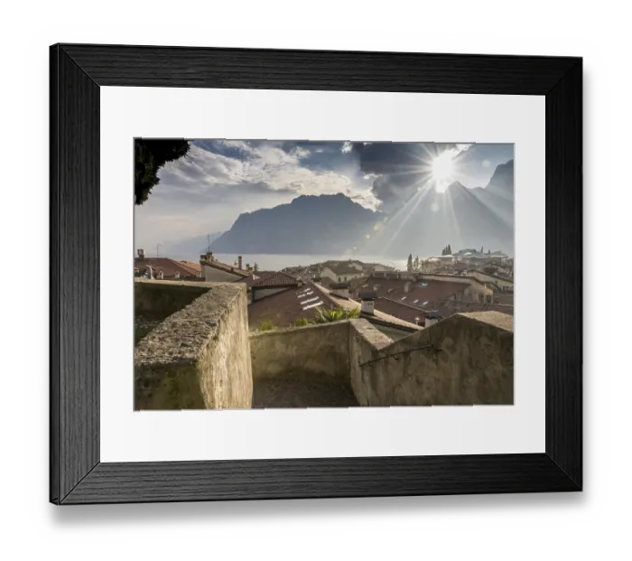 Framed Print : Sunset in Torbole village at Lake Garda Italy Framed Print : Sunset in Torbole village at Lake Garda Italy