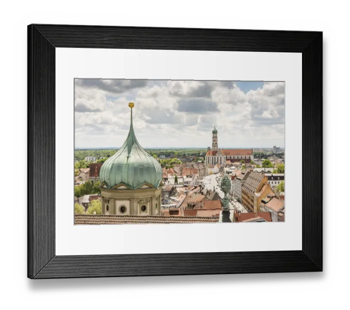 Framed Print : Aerial view over Augsburg with the tower of the old town hall Framed Print : Aerial view over Augsburg with the tower of the old town hall
