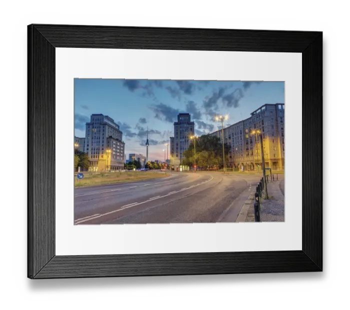 Framed Print : Strausberger Platz in Berlin with the TV tower in the background after sunset