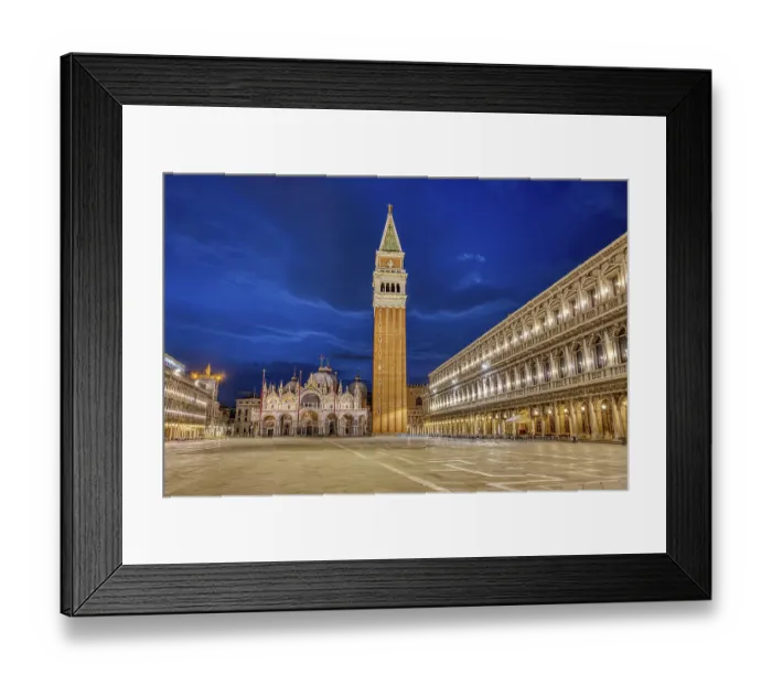 Framed Print : The famous Piazza San Marco in Venice with the bell tower and the cathedral by night