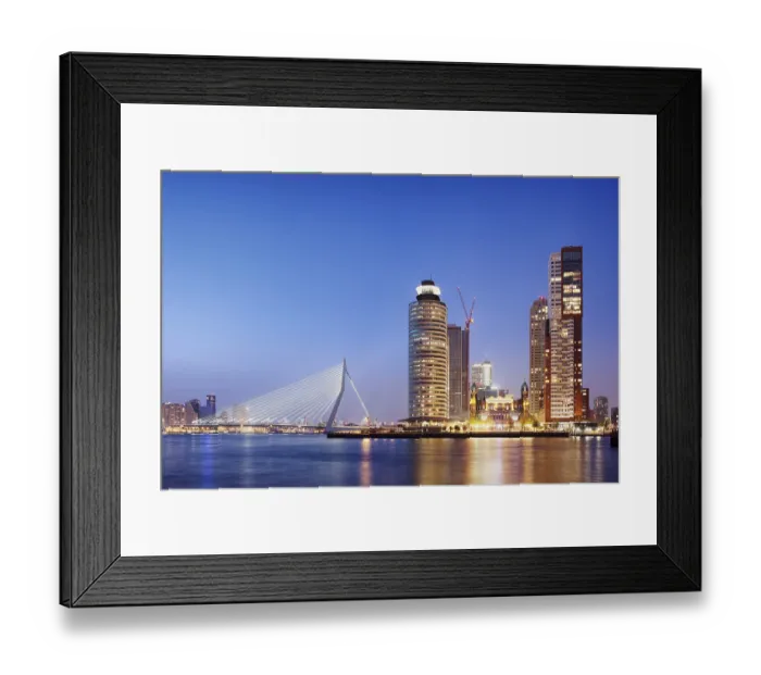 Framed Print : City of Rotterdam downtown skyline at dusk in South Holland