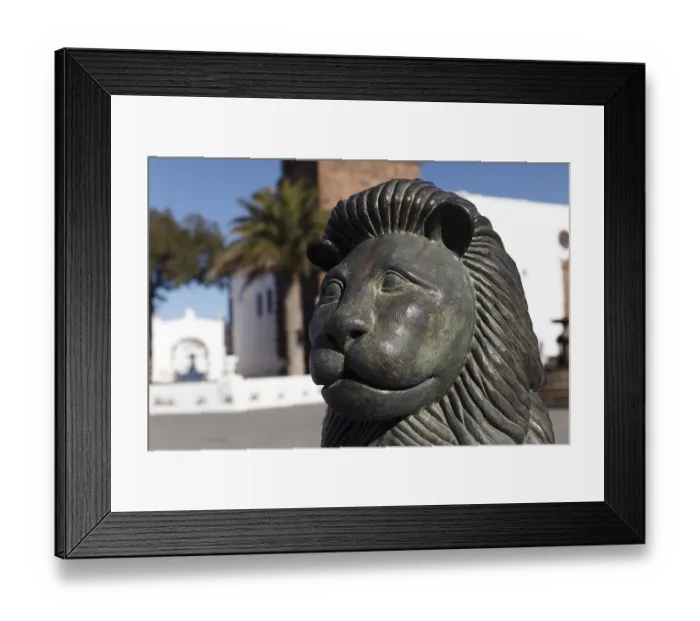 Framed Print : Brazen lion sculpture, Plaza de la Constitucion