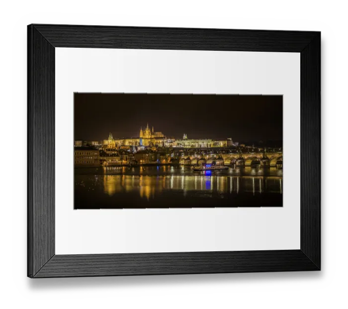 Framed Print : Night shot of Prague, Moldova, Charles Bridge