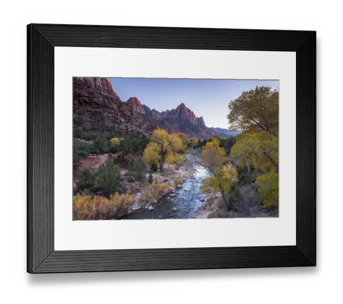 Framed Print : Last rays of the sun leaving the Virgin River Valley and surrounding mountains