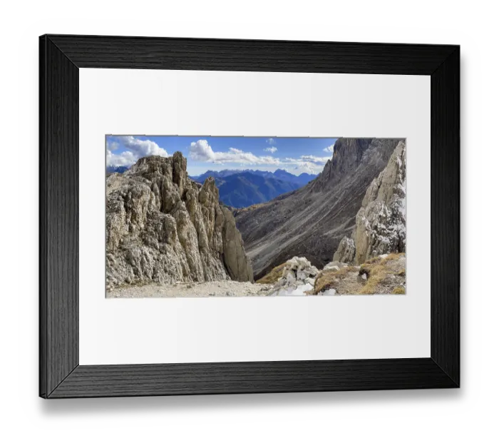 Framed Print : I Mugoni yellow rock face, Catinaccio massif