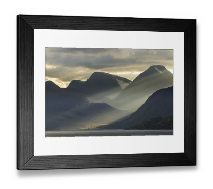 Framed Print : Clouds and sunbeams above fjord Framed Print : Clouds and sunbeams above fjord