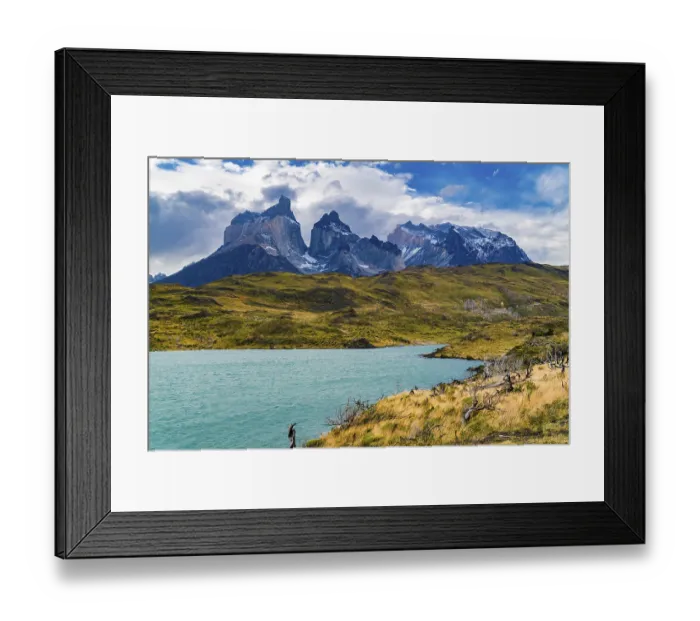 Framed Print : Beautiful mountain landscape with the Cuernos del Paine mountains