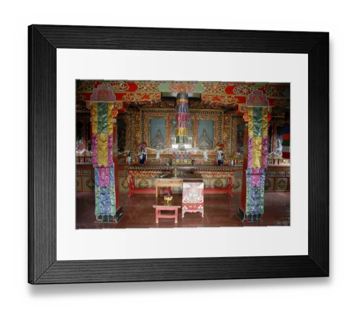 Framed Print : Tibetan Buddhism, brightly decorated altar