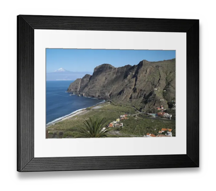 Framed Print : Cliffs, North Coast in Agulo, behind the Teide on Tenerife