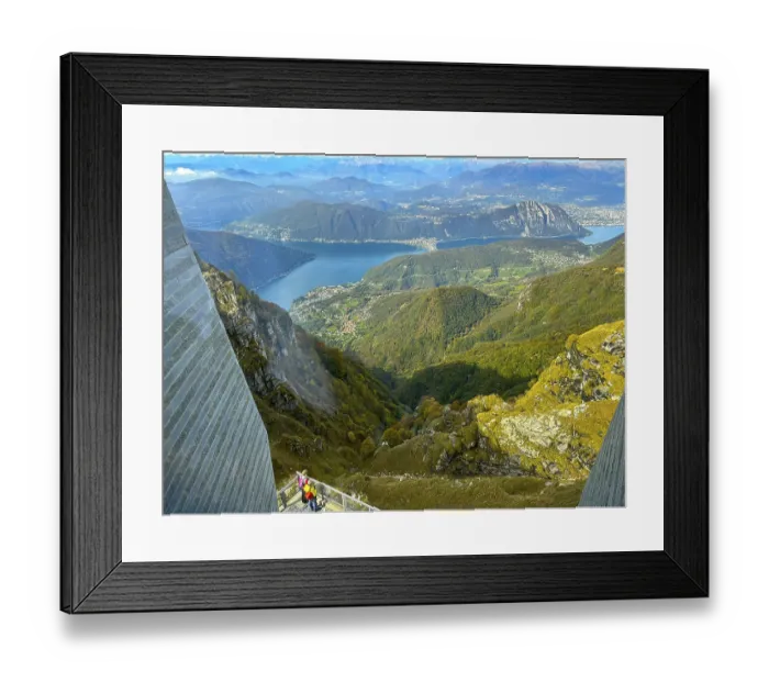 Framed Print : Mountainscape and Lake Lugano in a Sunny Day from Monte Generoso in Ticino
