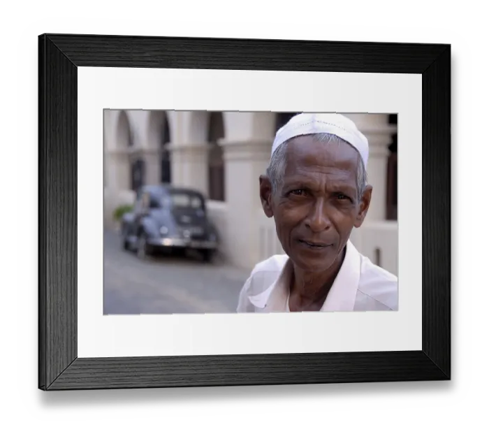 Framed Print : Islam, portrait, smiling Muslim with a white cap