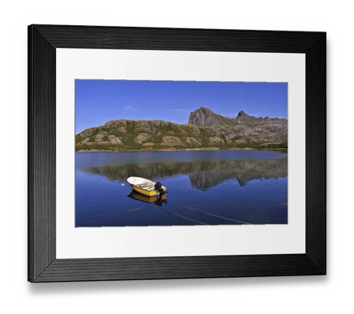 Framed Print : The rocky hills of the Rodoy peninsula from Vaerangfjord
