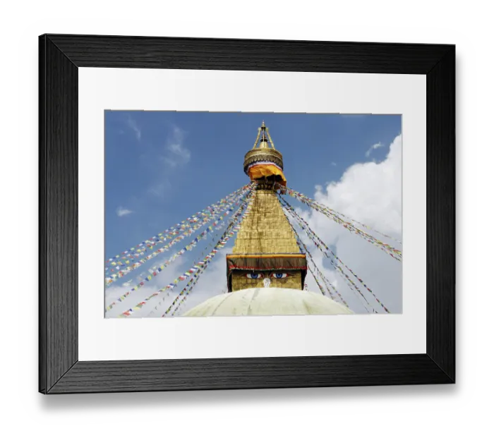 Framed Print : Stupa with prayer flags and eyes of Buddha