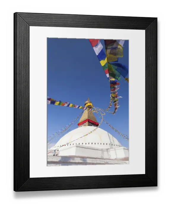 Framed Print : Buddhist stupa with prayer flags