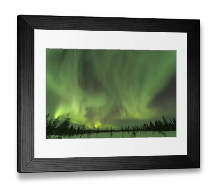 Framed Print : Northern Lights (Aurora borealis) over snowy landscape