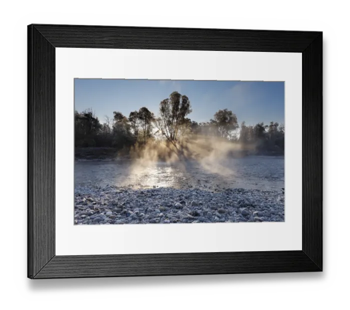 Framed Print : Morning mist, Isar river, Isar floodplains