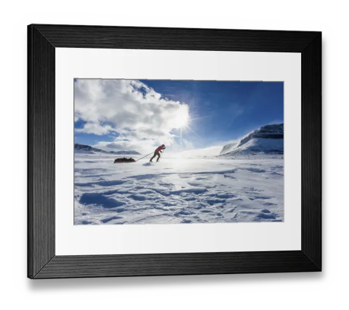 Framed Print : Ski tourers with Pulka in the snow