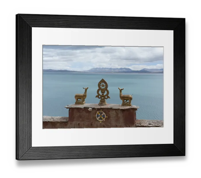 Framed Print : Tibetan Buddhism, wheel of life and two deer Framed Print : Tibetan Buddhism, wheel of life and two deer