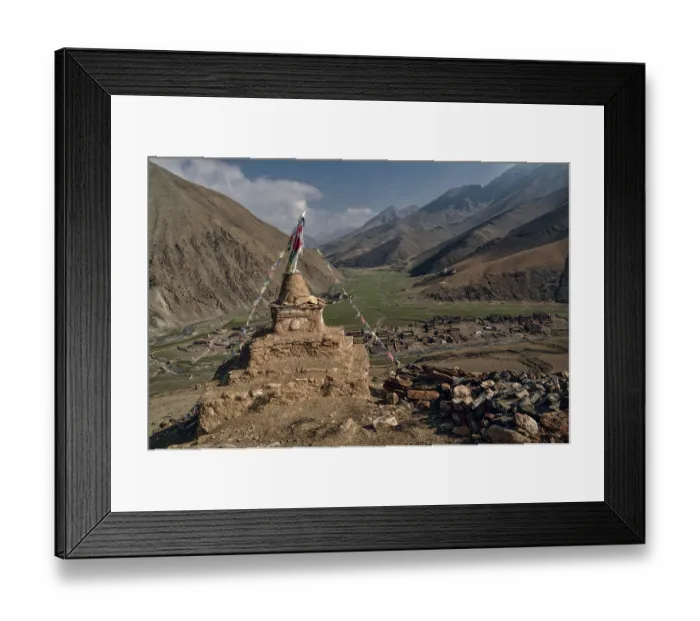 Framed Print : Old shrine in scenic Himalayas mountains in Nepal Framed Print : Old shrine in scenic Himalayas mountains in Nepal