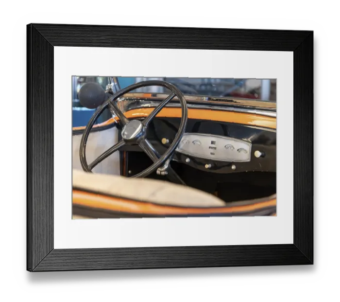 Framed Print : Retro car cabin vintage background