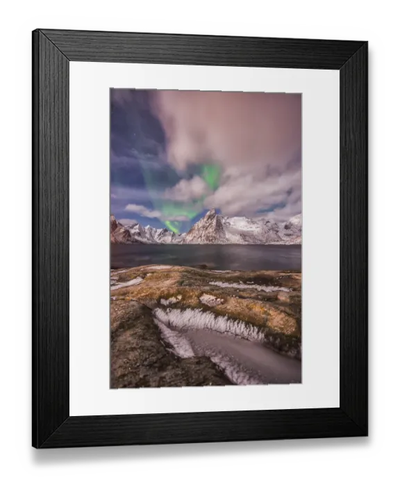 Framed Print : Small aurora with clouds, rocks and ice Framed Print : Small aurora with clouds, rocks and ice
