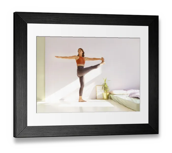 Framed Print : Side view of calm female in sportswear practicing yoga in Firefly pose while balancing and looking away Framed Print : Side view of calm female in sportswear practicing yoga in Firefly pose while balancing and looking away