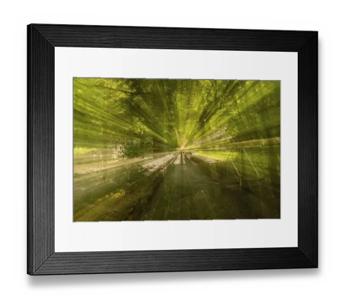 Framed Print : Lens zoom of rope footbridge in mountain park intentionally blurred for effect