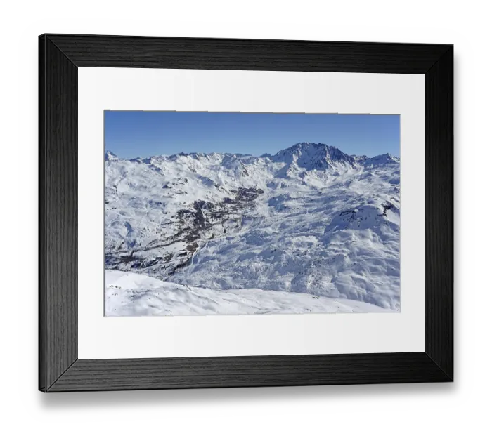 Framed Print : View of snow-capped mountains and landscape Framed Print : View of snow-capped mountains and landscape