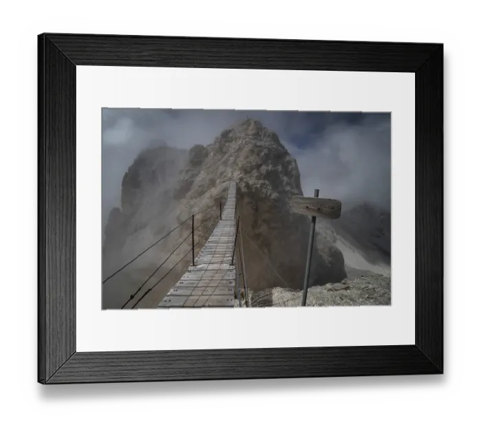 Framed Print : View of the famous suspension bridge in the Italian Dolomites