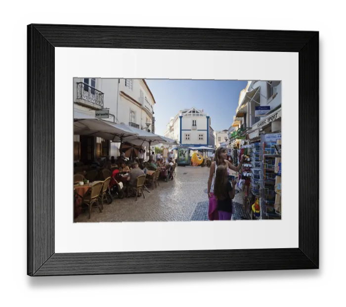 Framed Print : Cafes and a souvenir shop in Lagos