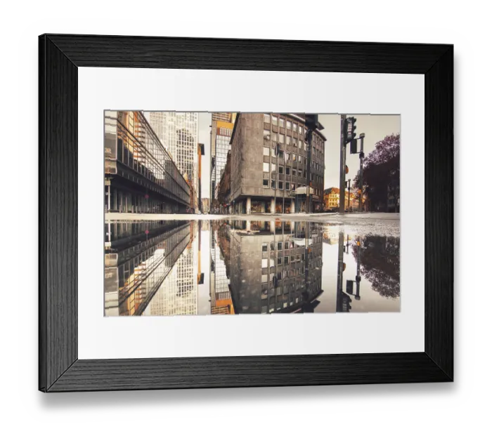 Framed Print : Skyscraper canyon in Frankfurt am Main with view into Neue Mainzer Strasse