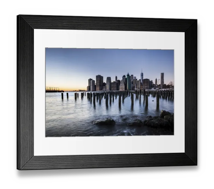 Framed Print : ier at Brooklyn Bridge Park with view of the East River and the skyline of Manhattan