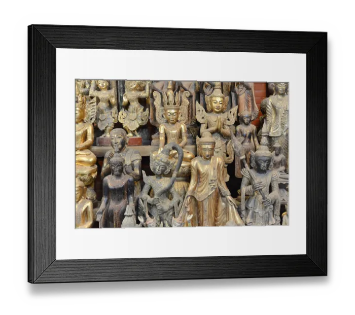 Framed Print : Sculptures on display, Buddhas in a shop