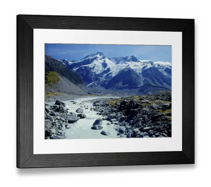 Framed Print : Mountain landscape with mountain brook Mount Cook area