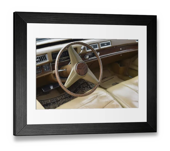 Framed Print : Classic car, steering wheel of an American classic car