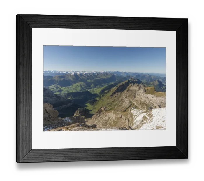 Framed Print : View from the alpine peak Saentis to the Appenzell Alps Framed Print : View from the alpine peak Saentis to the Appenzell Alps