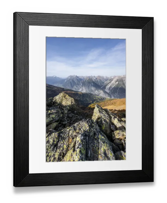 Framed Print : View from the ridge of the Venet to the mountain panorama of the Parzinn Group of the Lechtal Alps
