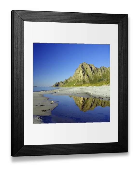 Framed Print : Mountains reflected in a small body of water