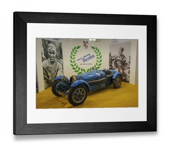 Framed Print : Historic racing car Classic Car Bugatti Type 59 of Tazio Nuvolari memorial race in version for road registration