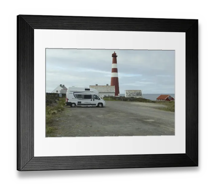 Framed Print : Motorhome in front of Gamvik lighthouse