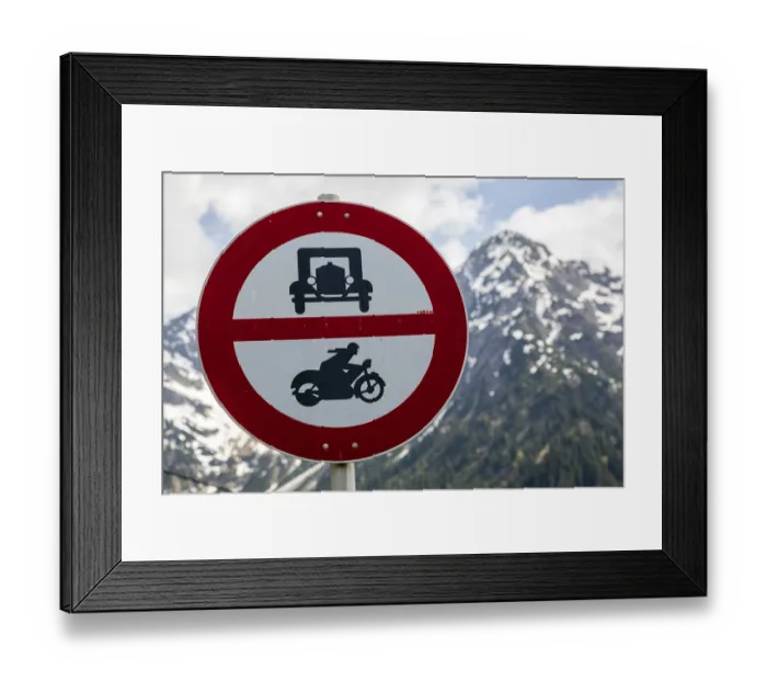 Framed Print : Prohibition signs for cars and motorbikes with vintage car symbols
