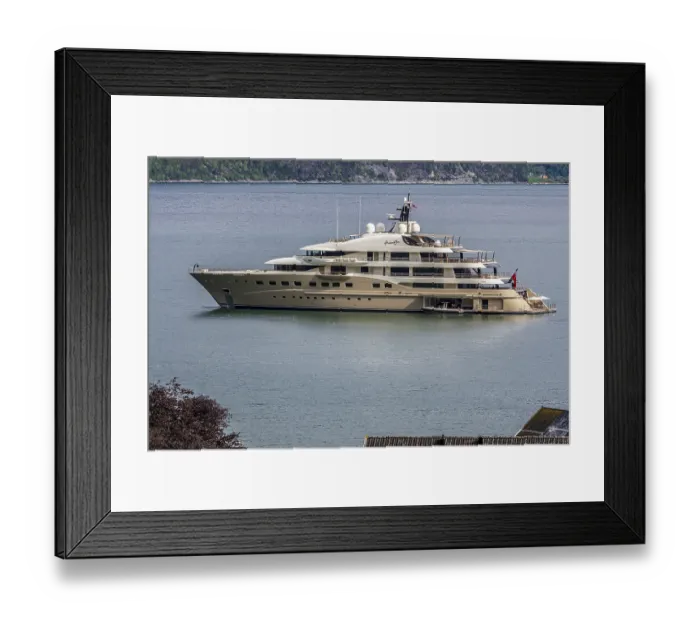 Framed Print : Luxury yacht here comes the sun anchors at Solvorn