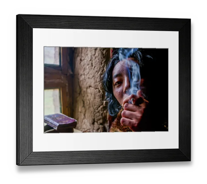 Framed Print : Monk smoking in a monastery, Kailash Kora Framed Print : Monk smoking in a monastery, Kailash Kora