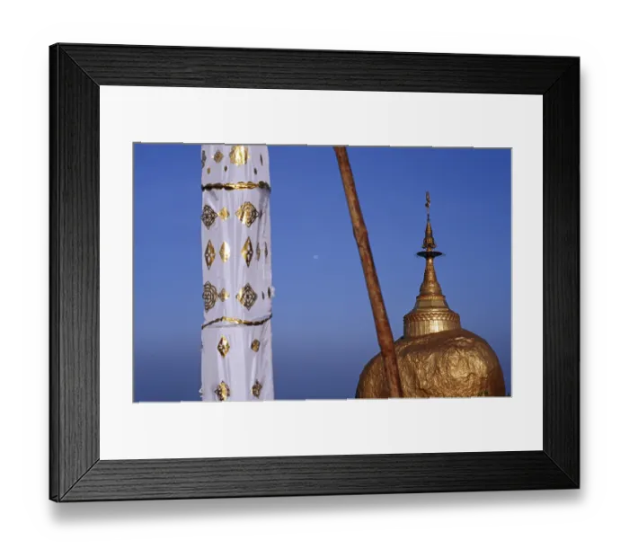 Framed Print : Round banner in front of the Golden Rock, Burma Framed Print : Round banner in front of the Golden Rock, Burma