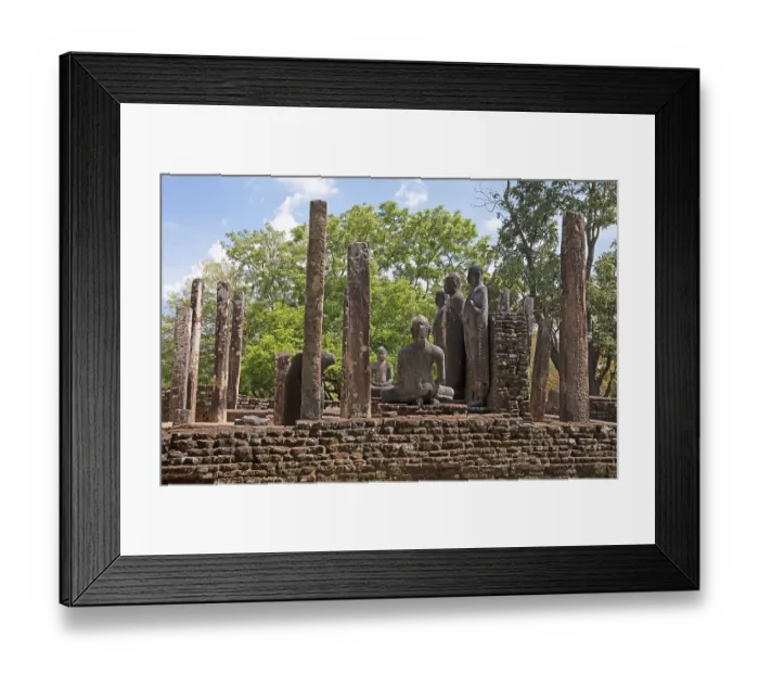 Framed Print : Temple remains and Buddha statues