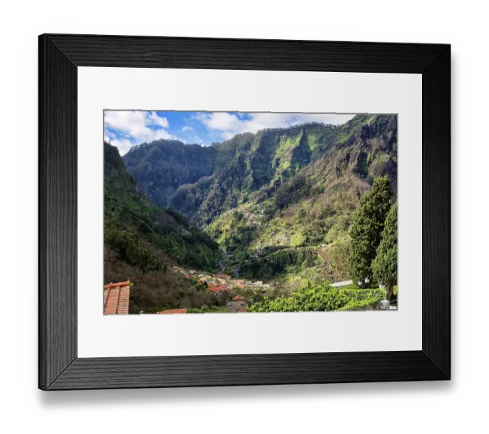 Framed Print : Curral das Freiras surrounded by mountains