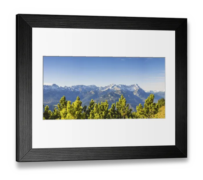 Framed Print : Panorama of the Wetterstein mountains with Alpspitze 2628m and Zugspitze 2962m